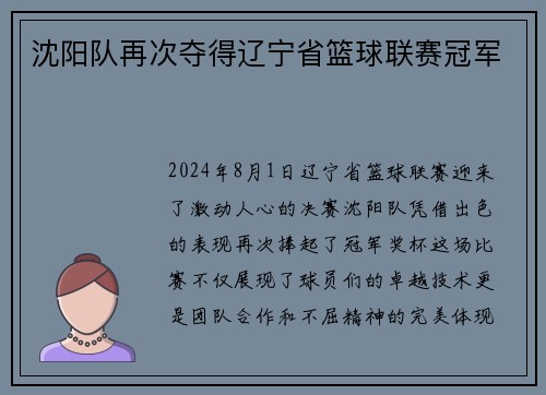 沈阳队再次夺得辽宁省篮球联赛冠军